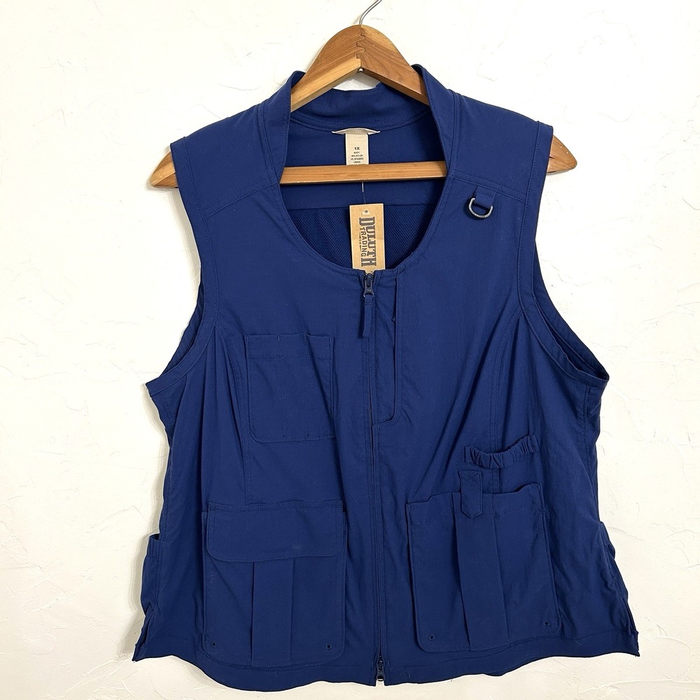 Duluth Trading Co Womens Size 1X Blue Heirloom Gardening Utility Vest Zip Cargo